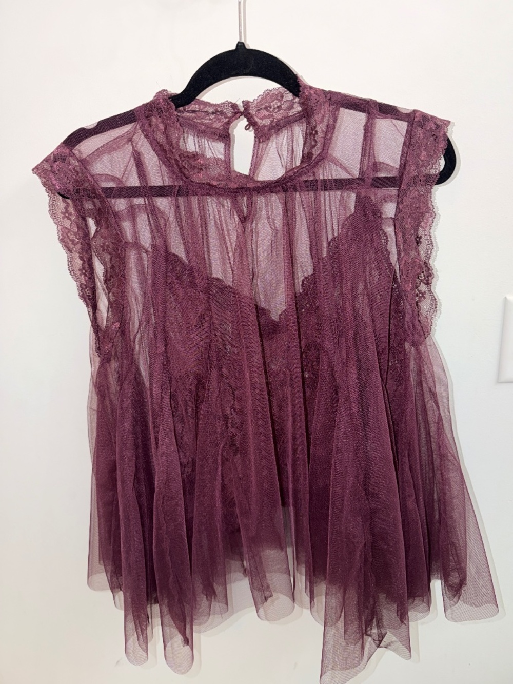 Wine lace tank with over shirt
